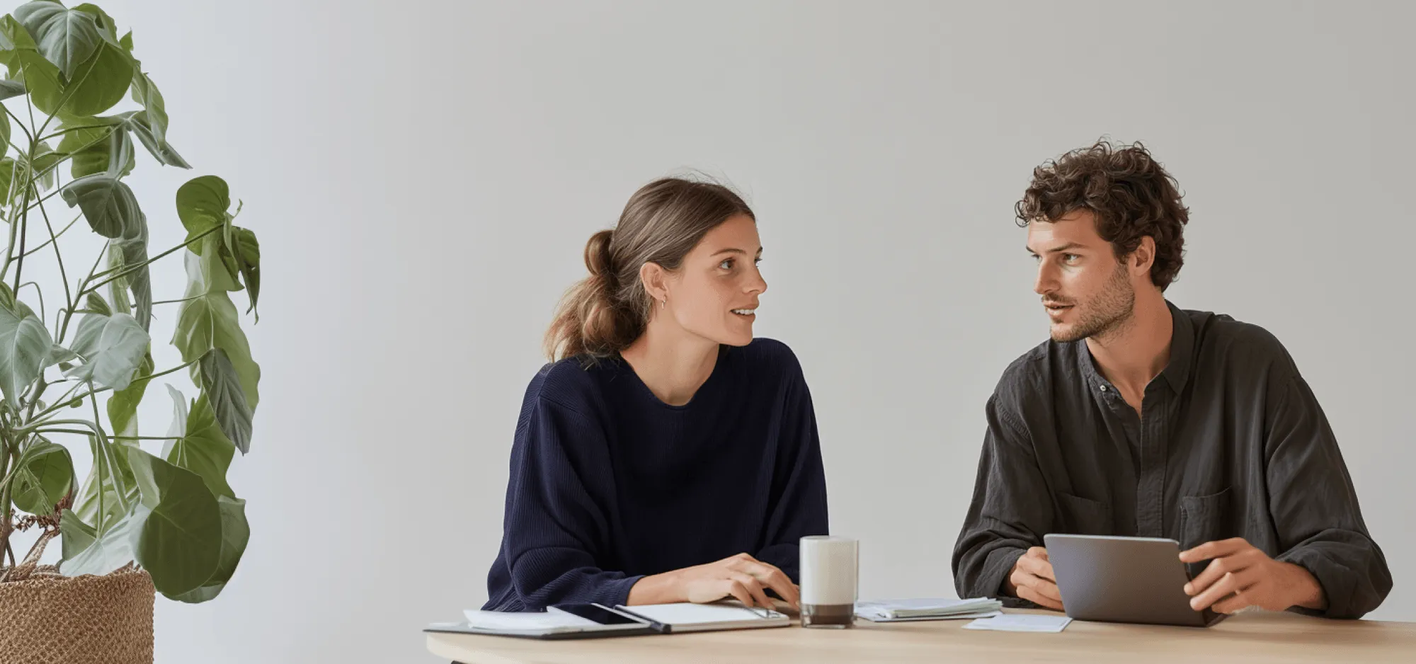 Two professionals collaborating at a desk