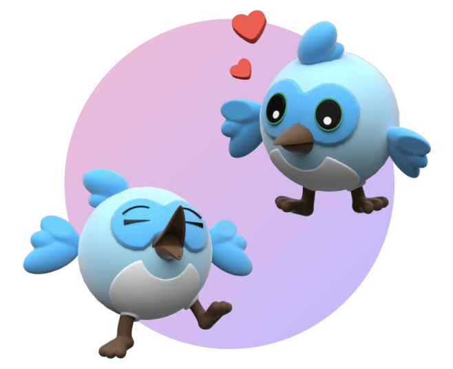 Two Flutter birds, one winking